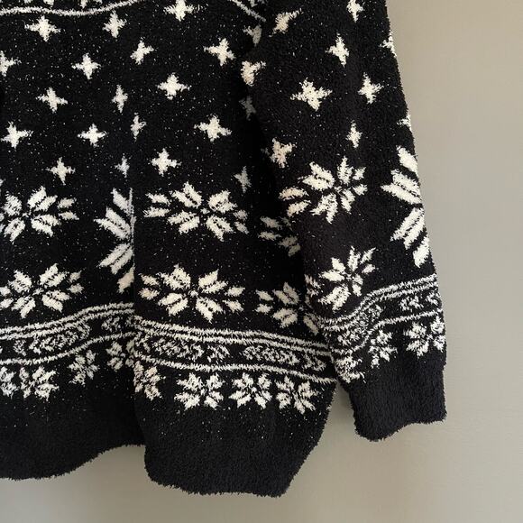 Barefoot Dreams CozyChic Seaside Crewneck Pullover Sweater Black Fair Isle Sz 3X - Picture 15 of 16